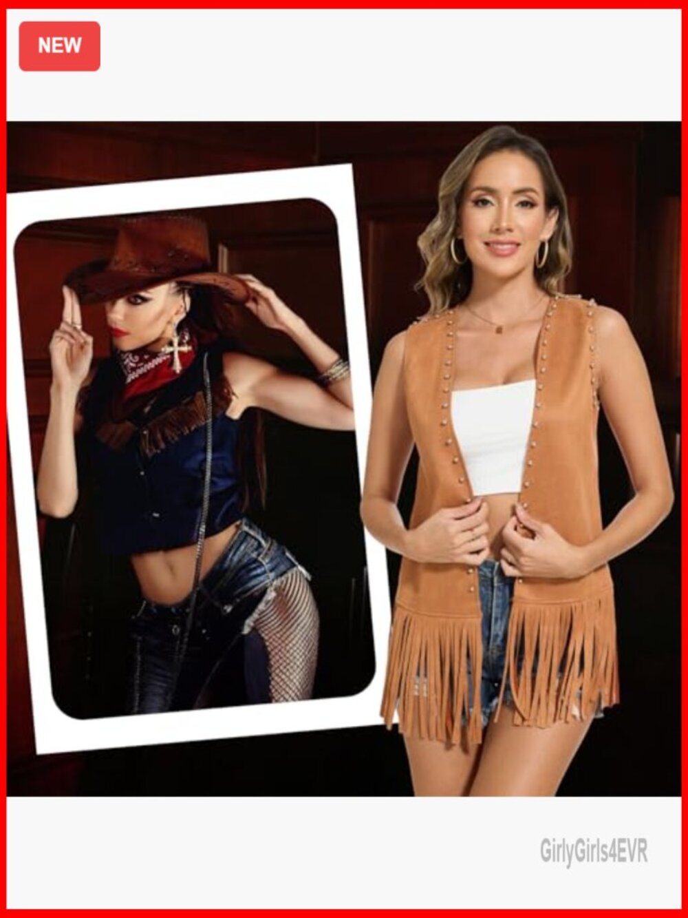 Faux Leather Fringe Vest Sleeveless Western Hippie Costume Top X-Large - Picture 4 of 7
